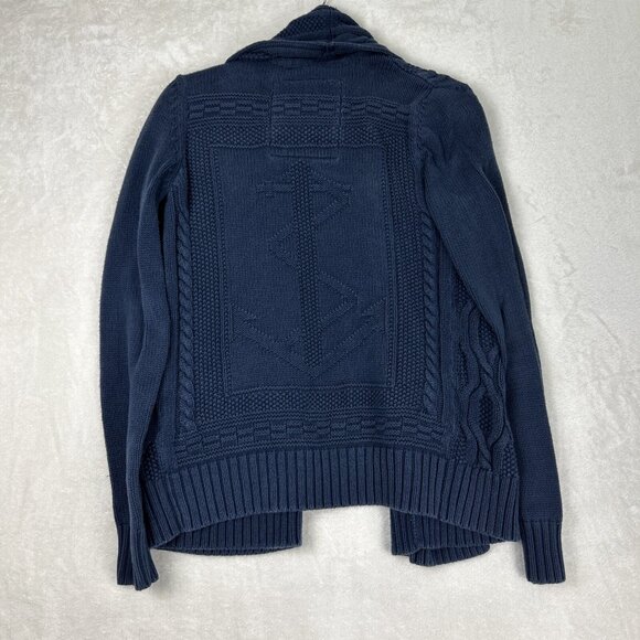 Superdry Women’s Deep Sea Cardigan Size Small Knitted Navy Label Anchor Design - Picture 6 of 9
